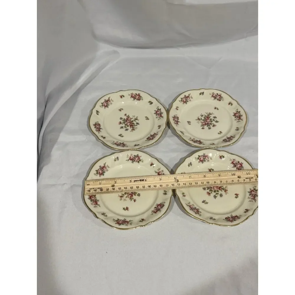 Set of 4 Rosenthal Selb Germany Pink Rose Floral Gold Trim Bread & Butter Plates